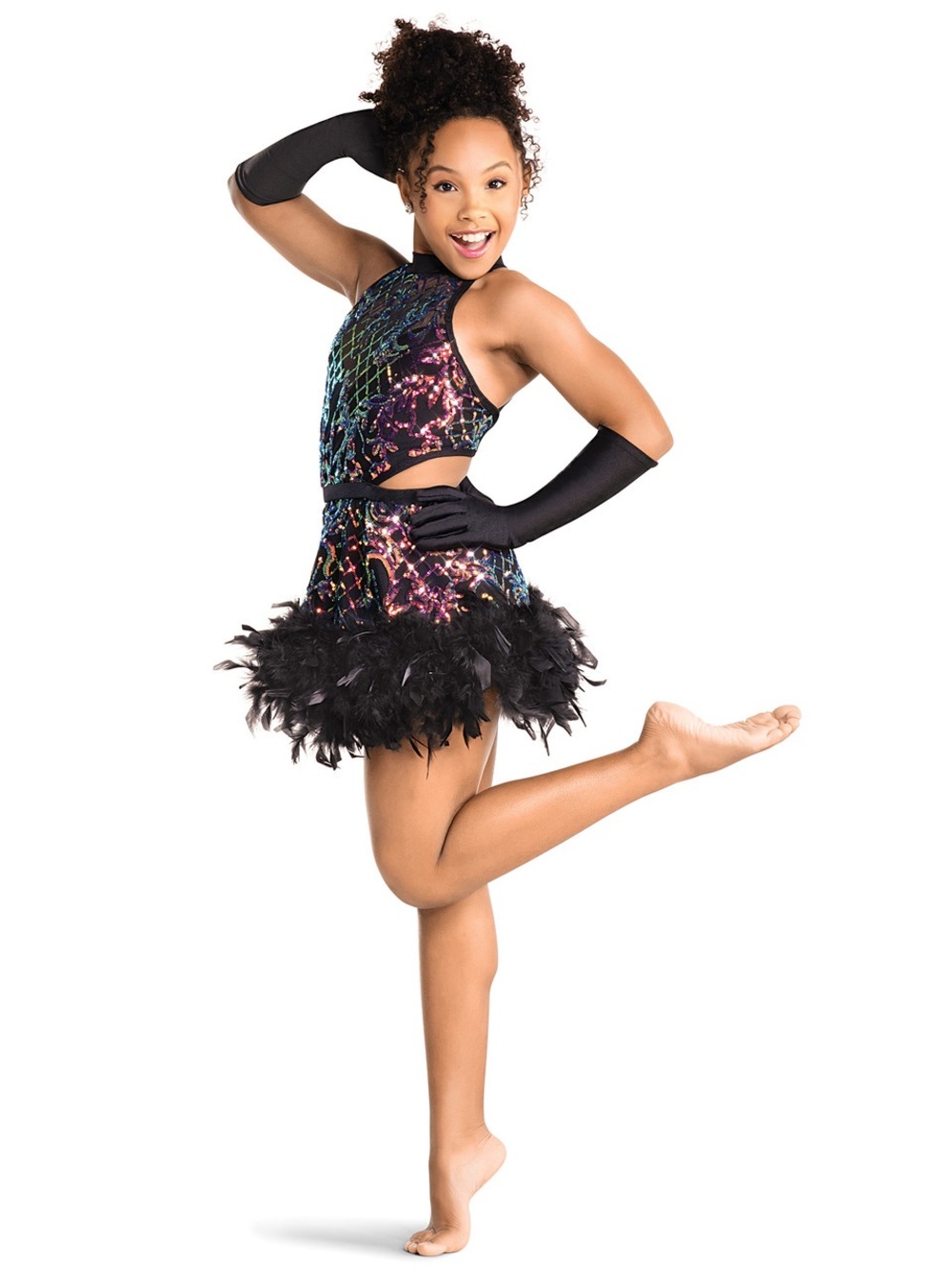 Revolution TRINE TH24170 Girls Black Multicolor Sequin Feather Dance Costume